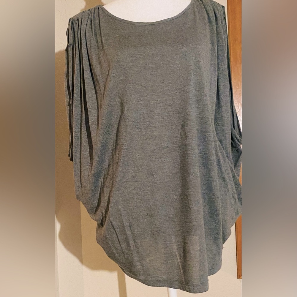 Haute Hippie Jersey knit Charcoal grey cinched shoulder draped sleeveless top